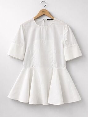 Alexander McQueen White Cotton Poplin Pique Peplum Top Blouse IT44 Structured